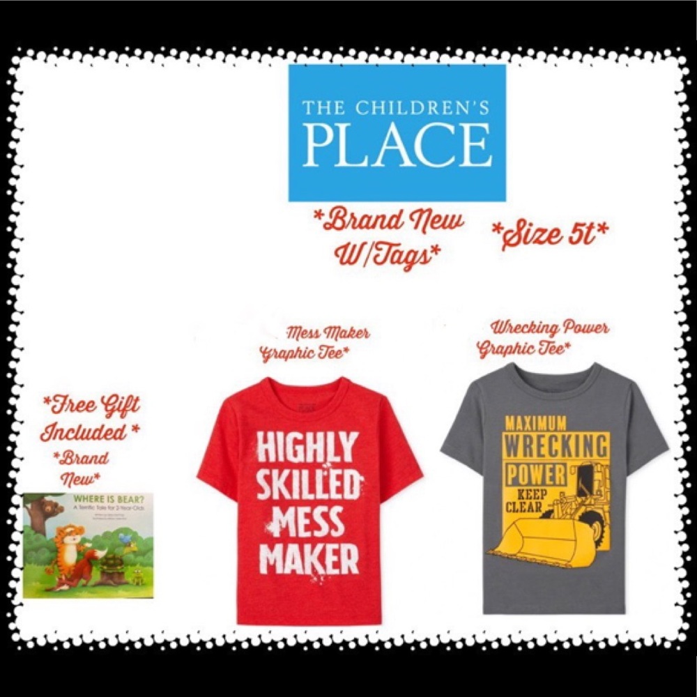 *BRAND NEW WITH TAGS* THE CHILDREN’S PLACE* 2 Graphic Tees* Free Gift Included*